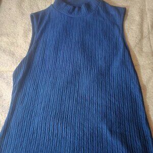 Blue High Neck Ribbed Sleeveless Top | Professional Wear